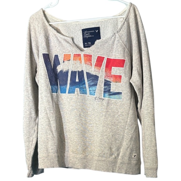 American Eagle Outfitters Tops - American Eagle Outfitters Gray Wave Graphic Top